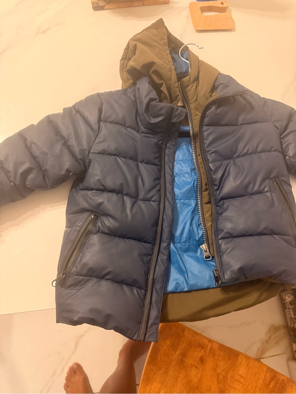 Catimini Blue Puffer Jacket with Olive Hood